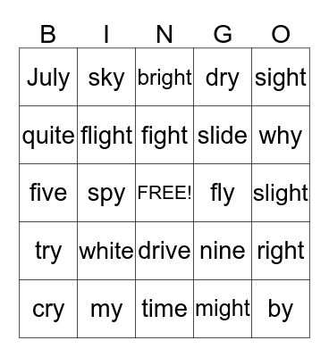 Long /i/ BINGO Card