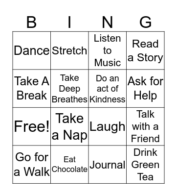 Mindfulness Bingo Card