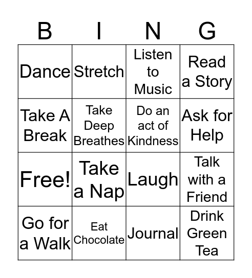 Mindfulness Bingo Card