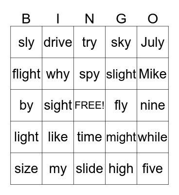 Long /i/ BINGO Card