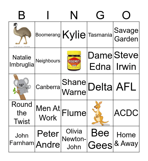 Australia Bingo Card