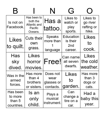 Ice Breaker Bingo Card