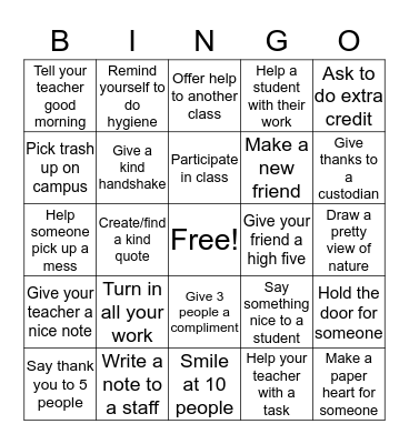 Kind-Hearted Bingo Card