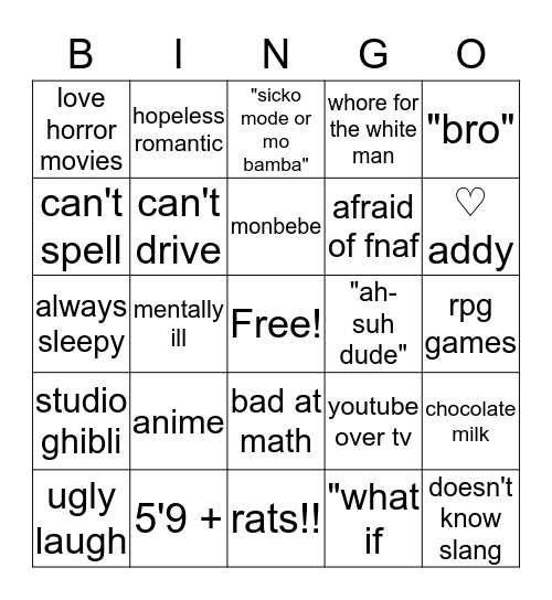 how similar are you to jen Bingo Card