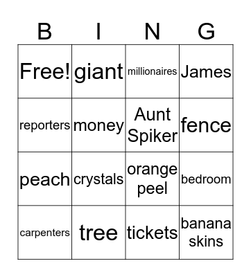 James and the Giant Peach- NOUNS Bingo Card