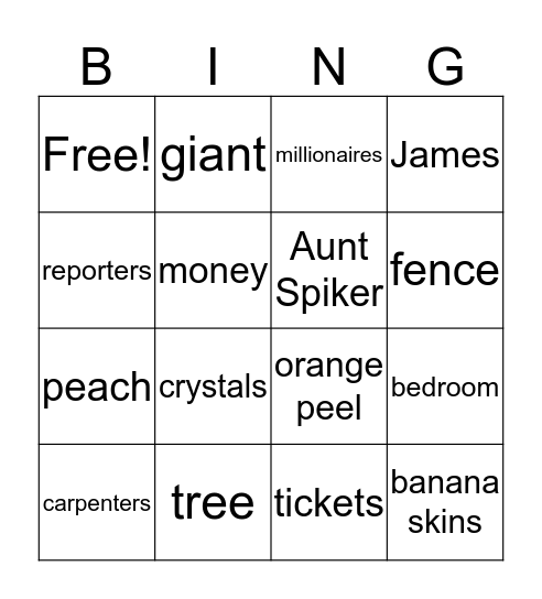 James and the Giant Peach- NOUNS Bingo Card