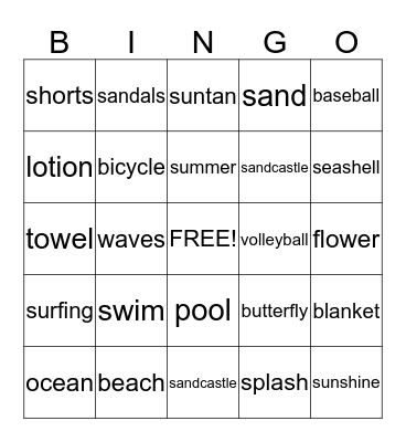 Summer Bingo Card