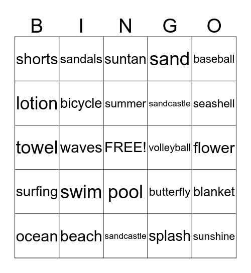 Summer Bingo Card