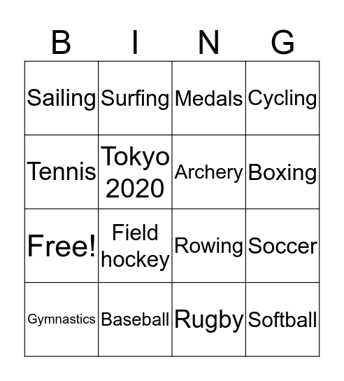 Summer Olympics Bingo Card