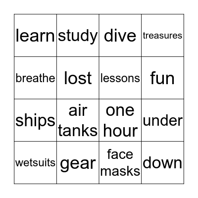 Scuba Diving Bingo Card