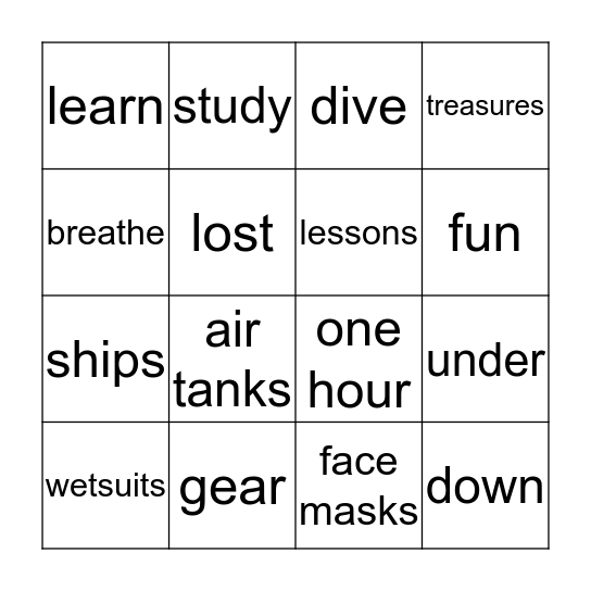Scuba Diving Bingo Card