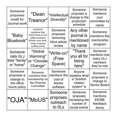 Editors Gone Wild Bingo Card