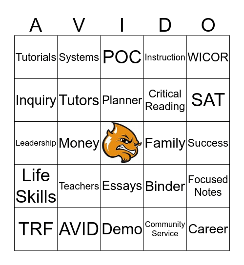 AVID Bingo  Bingo Card