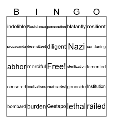 Hitler Youth Vocabulary Bingo Card