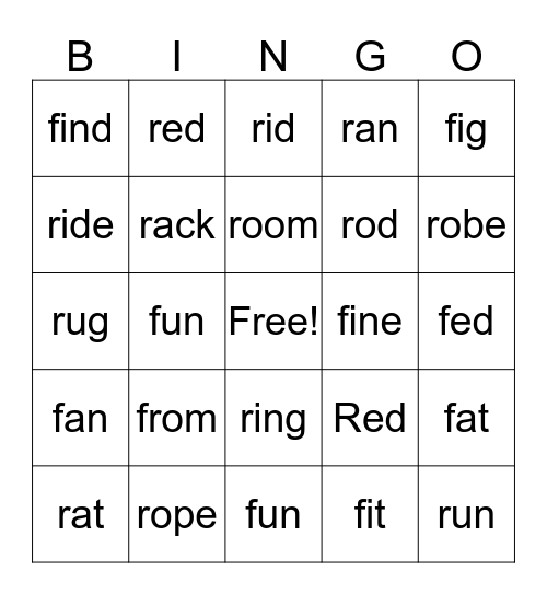 F / R words Bingo Card