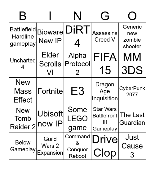 E3 Bingo Card Bingo Card