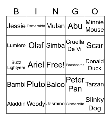 Disney BINGO Card