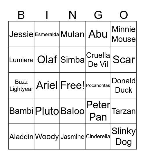 Disney BINGO Card