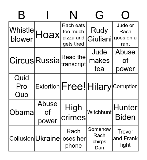 Trump Impeachment Bingo Card Bingo Card