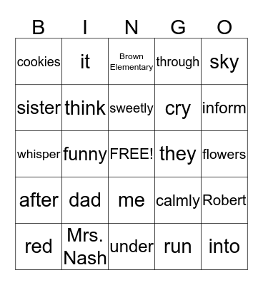 Parts of Speech Bingo Card