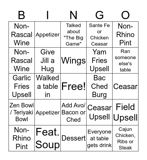 Earls Bingo Card