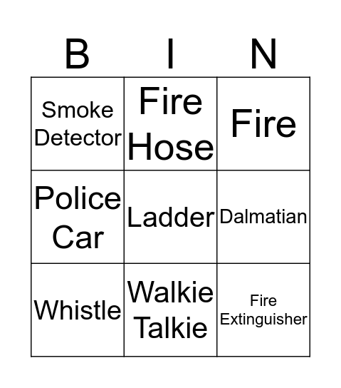 Fire Bingo Card