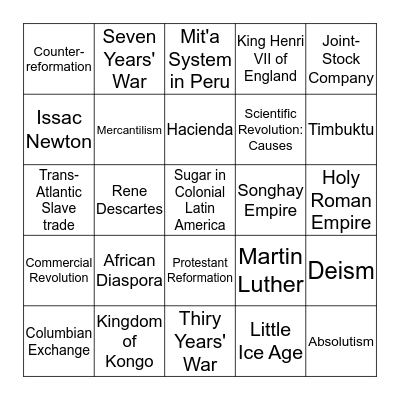 1450-1750 Bingo Card