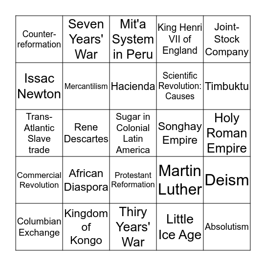 1450-1750 Bingo Card