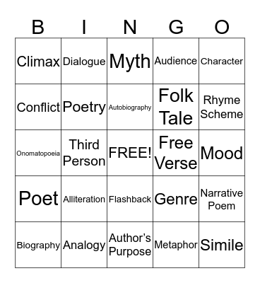 Vocabulary Bingo Card