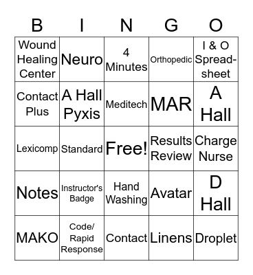 SJH Orientation Bingo Card