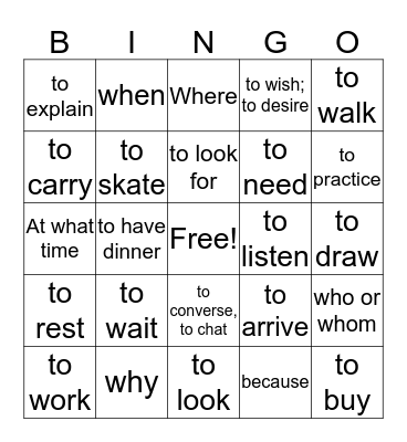 AR infinitivos: Loteria Bingo Card