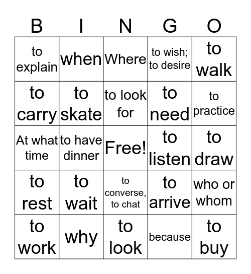AR infinitivos: Loteria Bingo Card