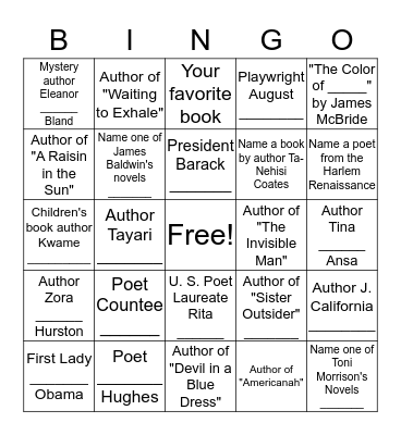 African American Literary Bingo! Bingo Card