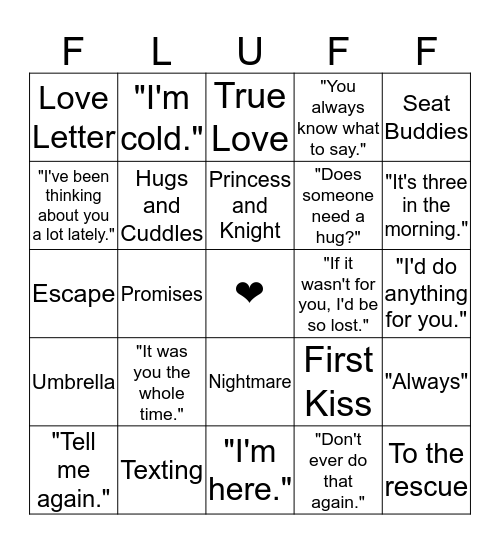 ❤ LOVESQUARE FLUFF BINGO ❤ Bingo Card