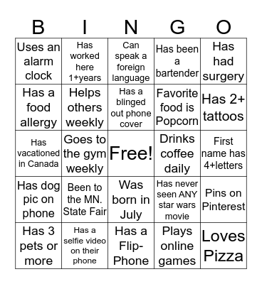 Team BINGO! Bingo Card