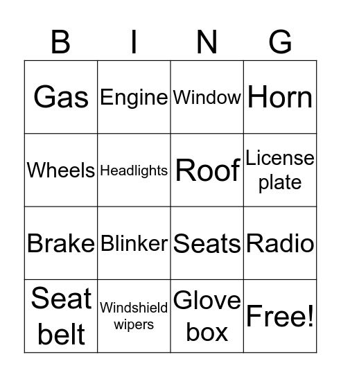 Car Bingo Card