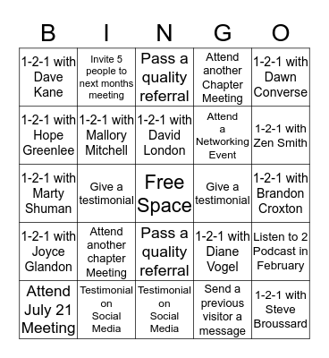 BNI Bingo Card
