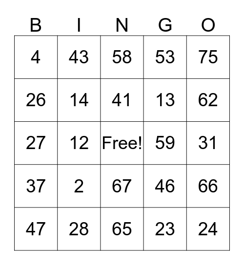 15 Bingo Card