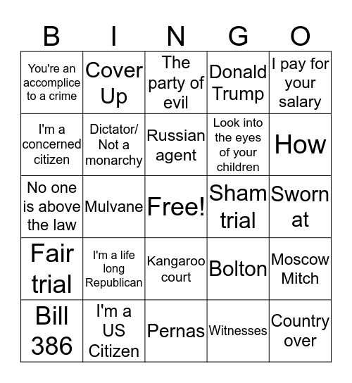 Phone Call Bingo Card