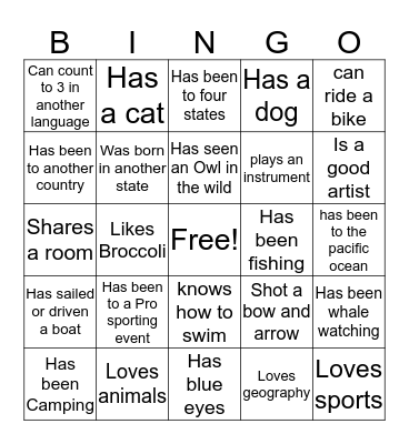 Cub Scout Bingo Card