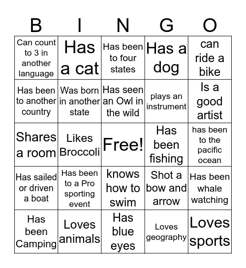 Cub Scout Bingo Card