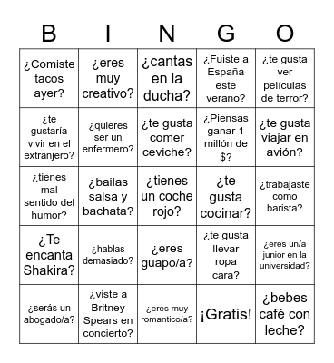 Primer dia de clases Bingo Card