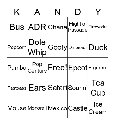 Kandy Bingo Card