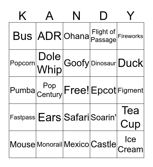 Kandy Bingo Card