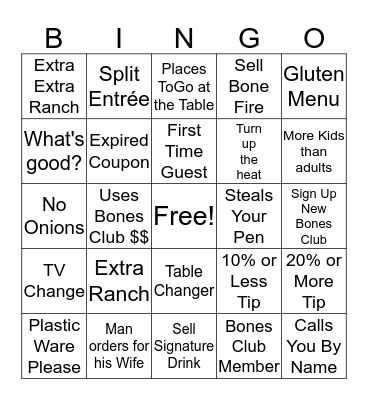 Smokey Bones Bingo Card