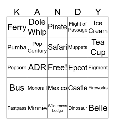 Kandy Bingo Card