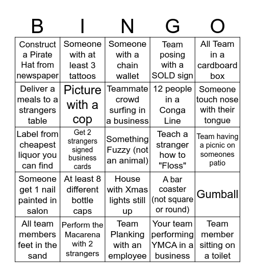 Scavenger Hunt Bingo Card