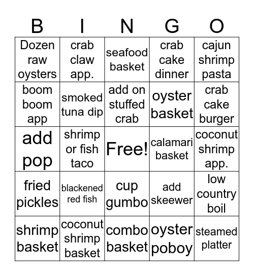 Shrimp Basket  Bingo Card