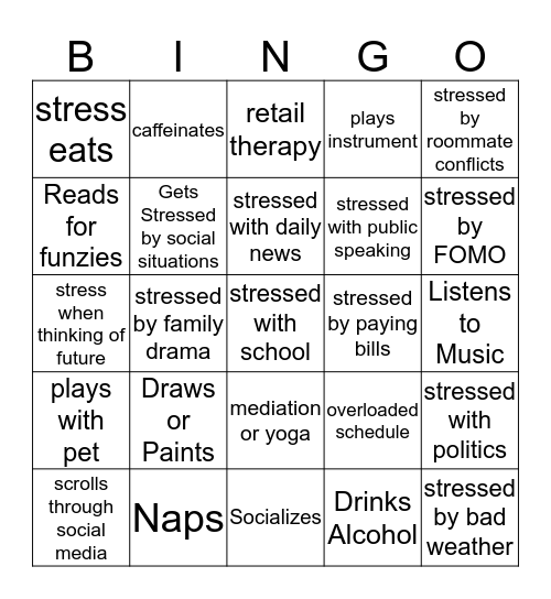 Stress Bingo Card