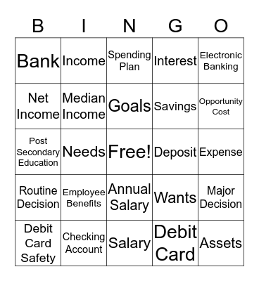 Financial Literacy Bingo Card